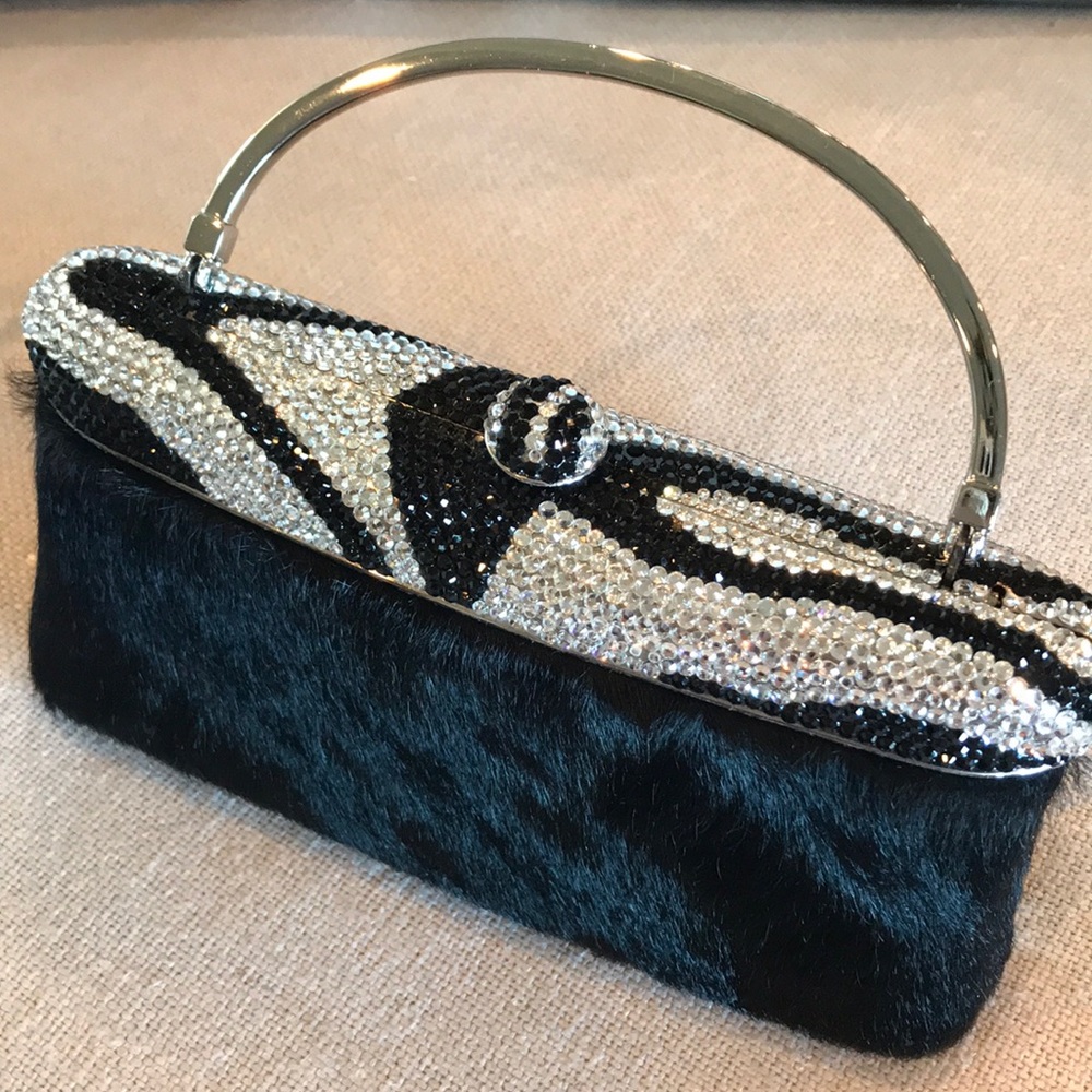 Isabella Adams Black Zebra Swarovski Clutch
